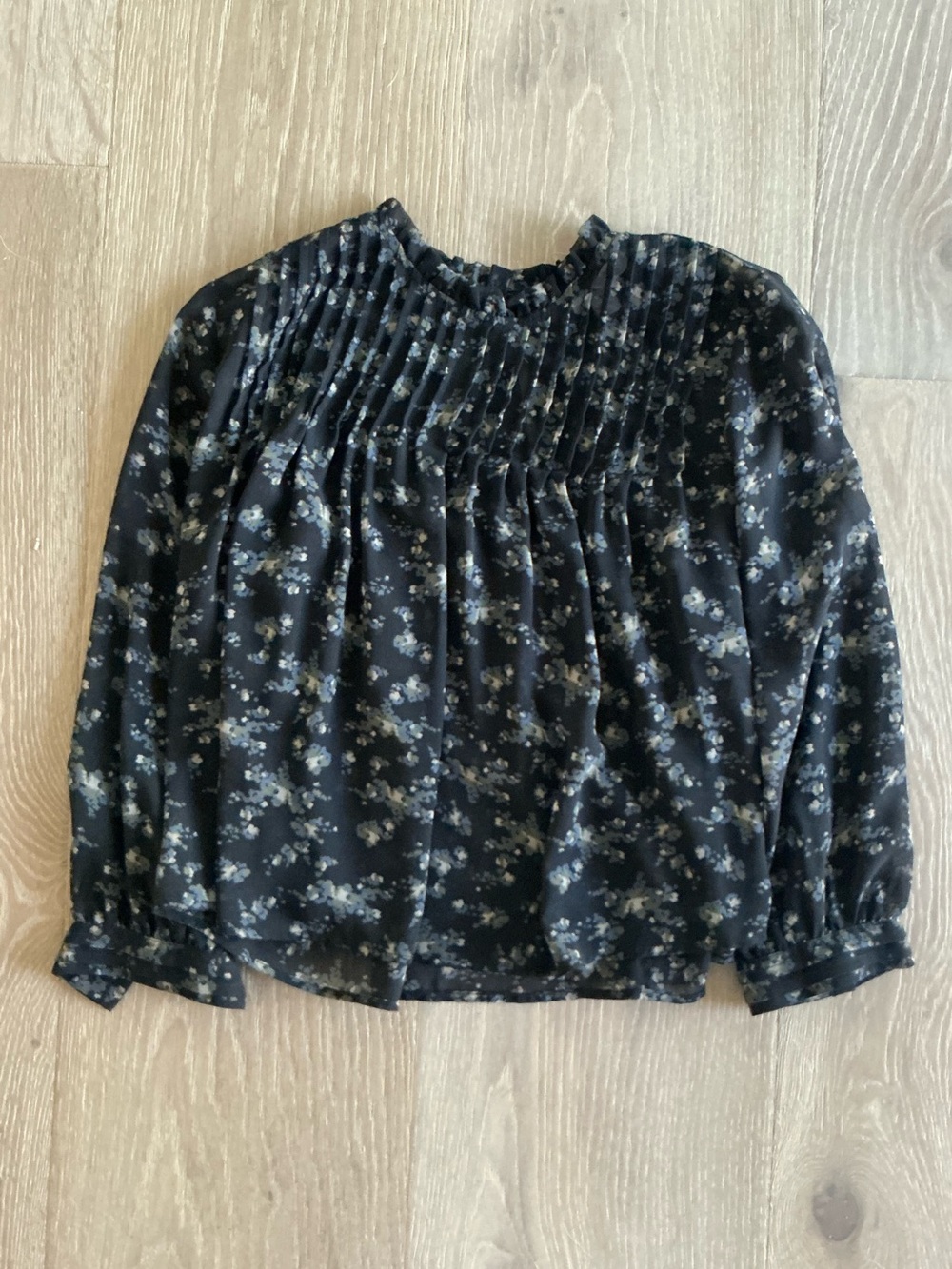 Black Floral Smocked Yoke Blouse
